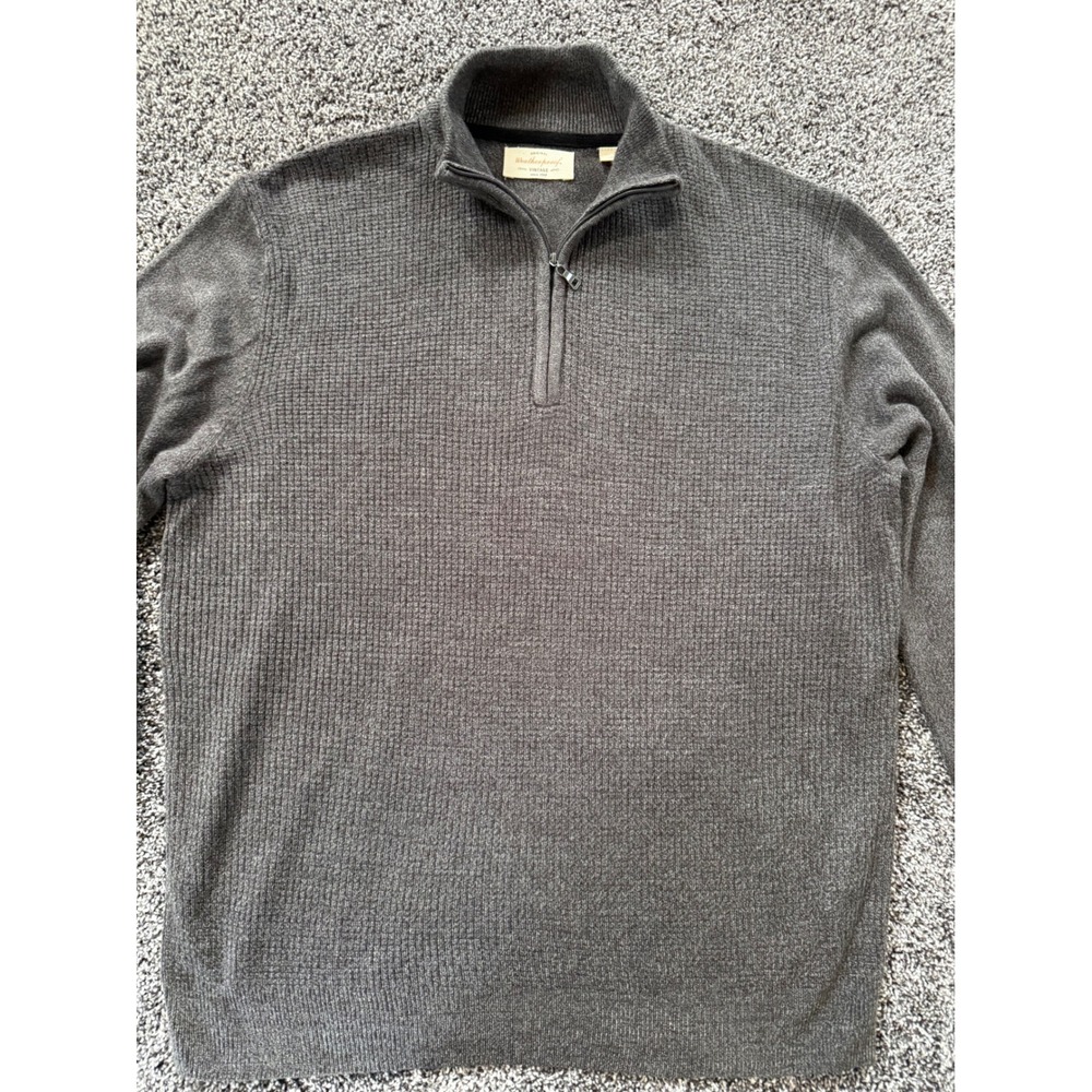 Weatherproof Vintage Mens Large Gray Quarter Zip Waffle Knit Pullover Sweater